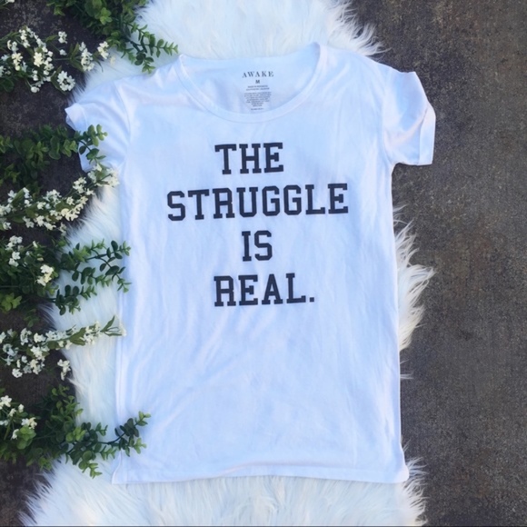 Awake Tops - AWAKE “The Struggle is Real” White Graphic Top